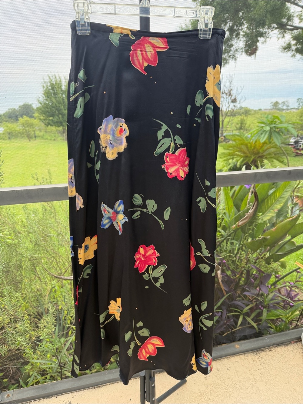 The Limited silk Black Maxi Skirt with Red, Yellow & Purple Floral Print